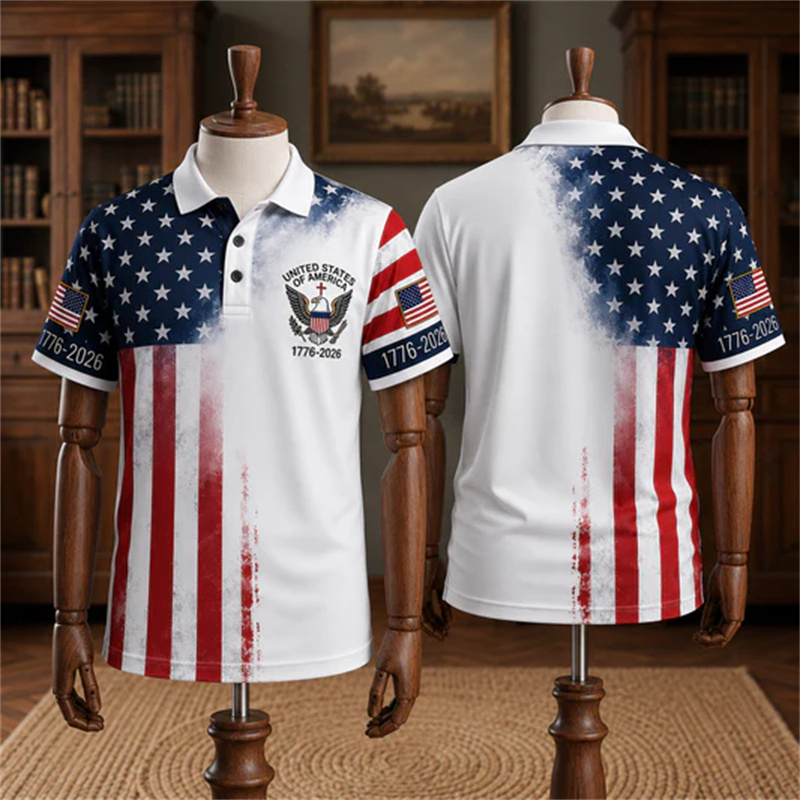 3D Printing Usa - Camisa Polo Masculina com Estampa da